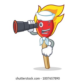 Sailor with binocular match stick mascot cartoon