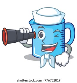 Sailor with binocular measuring cup character cartoon