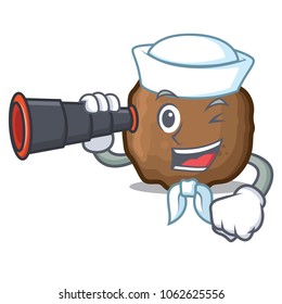 Sailor with binocular meatball mascot cartoon style