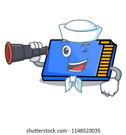 Sailor with binocular memory card mascot cartoon