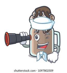 Sailor with binocular milkshake mascot cartoon style