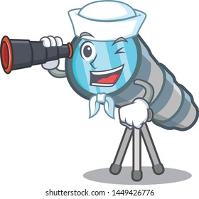 Sailor with binocular miniature telescope above the character table