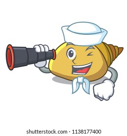 Sailor with binocular mollusk shell mascot cartoon