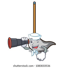 Sailor with binocular mop mascot cartoon style