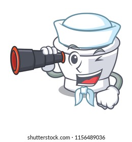 Sailor with binocular mortar mascot cartoon style