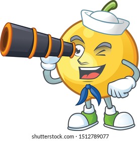 Sailor with binocular mundu fruit cartoon in character mascot