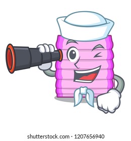 Sailor with binocular new home window with blinds cartoon