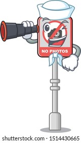 Sailor with binocular no camera isolated with the cartoon