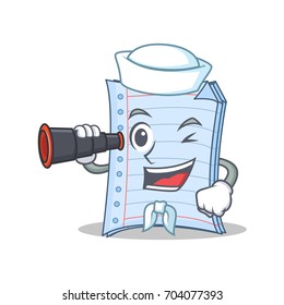 Sailor with binocular notebook character cartoon design