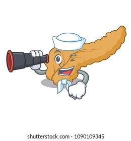 Sailor with binocular pancreas mascot cartoon style