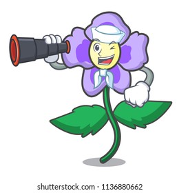Sailor with binocular pansy flower mascot cartoon