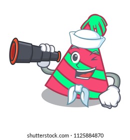 Sailor with binocular party hat mascot cartoon