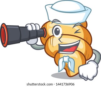 Sailor with binocular pasta gnocchi cooked in mascot pan