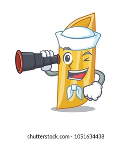 Sailor with binocular penne pasta character cartoon