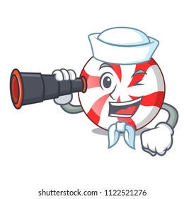 Sailor with binocular peppermint candy mascot cartoon