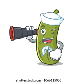 Sailor with binocular pickle mascot cartoon style