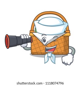 Sailor with binocular picnic basket mascot cartoon