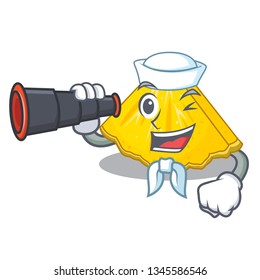 Sailor with binocular pineapple slice in a cartoon fridge