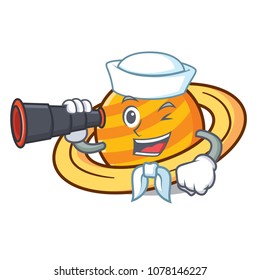 Sailor with binocular planet saturnus mascot cartoon