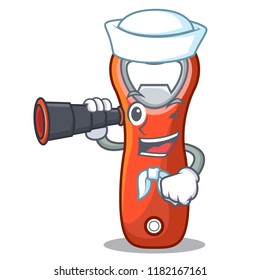 Sailor with binocular plastic bottle opener isolated on cartoon