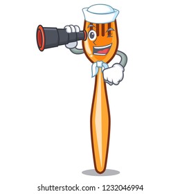 Sailor with binocular plastic fork on use for mascot