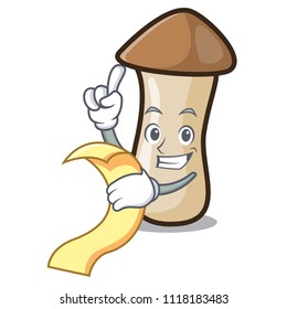 Sailor with binocular pleurotus erynggi mushroom mascot cartoon