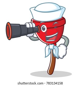 Sailor with binocular plunger character cartoon style