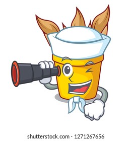 Sailor with binocular pot pencil isolated with the mascot