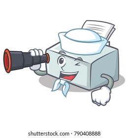 Sailor with binocular printer mascot cartoon style