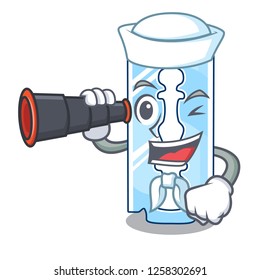 Sailor with binocular razor blade and border cartoon cyan
