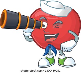 Sailor with binocular red apple funny character for vegetarian cartoon