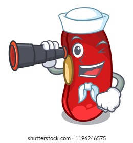 Sailor with binocular red bean in the cartoon cup