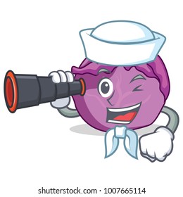 Sailor with binocular red cabbage mascot cartoon