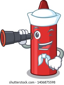 Sailor with binocular red crayon in a cartoon bag
