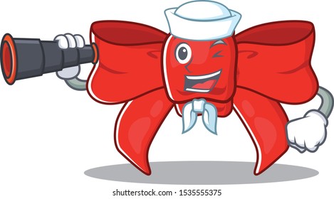 Sailor with binocular red ribbon bow the mascot shape