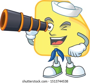 Sailor with binocular rounded sticker paper cartoon character style.