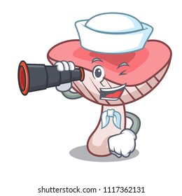 Sailor with binocular russule mushroom mascot cartoon
