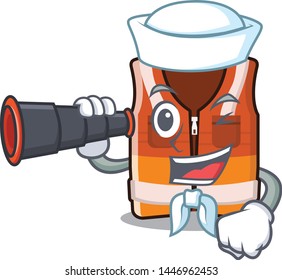 Sailor With Binocular Safety Vest In The Cartoon Shape