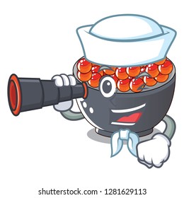 Sailor with binocular salmon roe character ready to eat