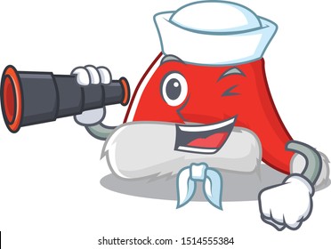Sailor with binocular santa hat character shaped in cartoon