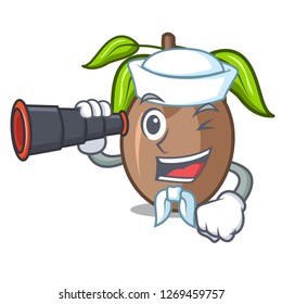 Sailor with binocular sapodilla fruit cut in shape cartoon