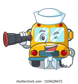 Sailor with binocular school bus mascot cartoon