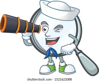 Sailor with binocular silver magnifying glass for research tool.