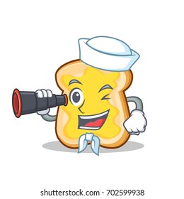 Sailor with binocular slice bread cartoon character