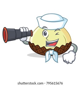 Sailor with binocular snake fruit mascot cartoon