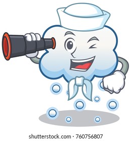 Sailor with binocular snow cloud character cartoon vector illustration