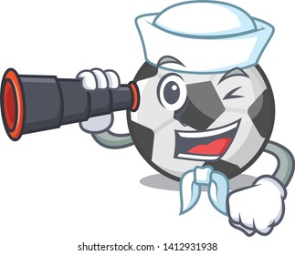 Sailor with binocular soccer ball in a cartoon basket