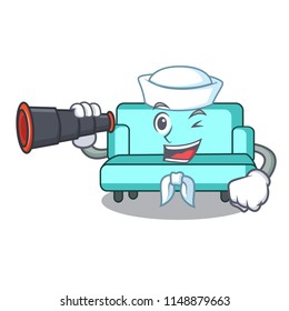 Sailor with binocular sofa mascot cartoon style