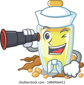 Sailor with binocular soybean oil isolated in the cartoon