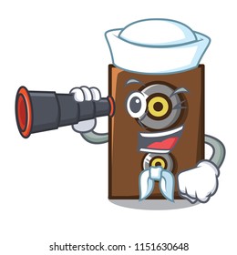 Sailor with binocular speaker mascot cartoon style